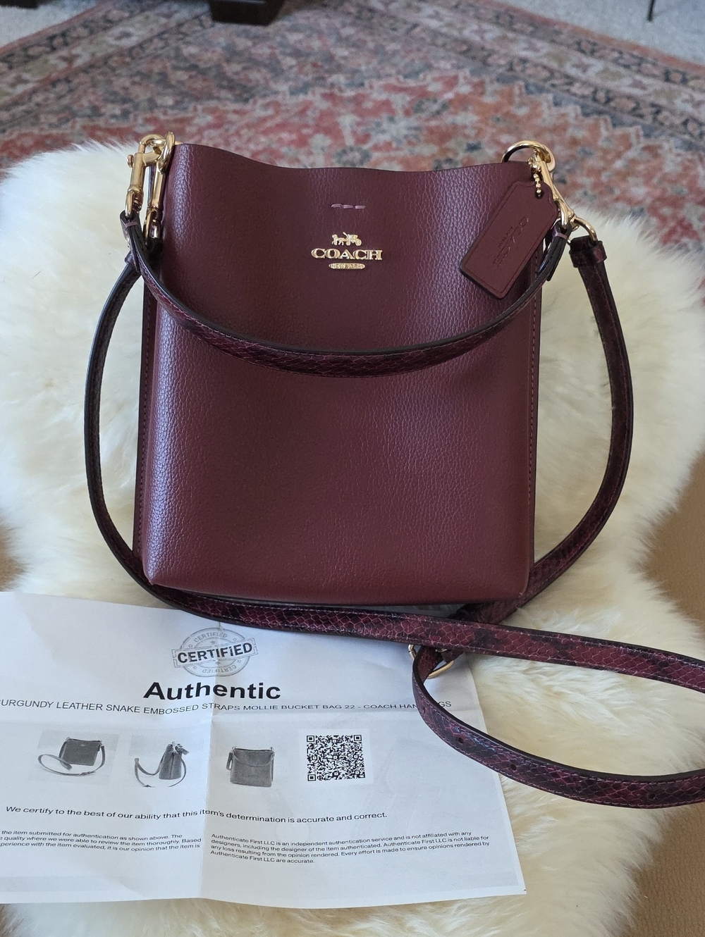 Gorgeous NWOT Coach Oxblood Mollie Bucket Bag With Snake Skin Embossed Straps 🐍
